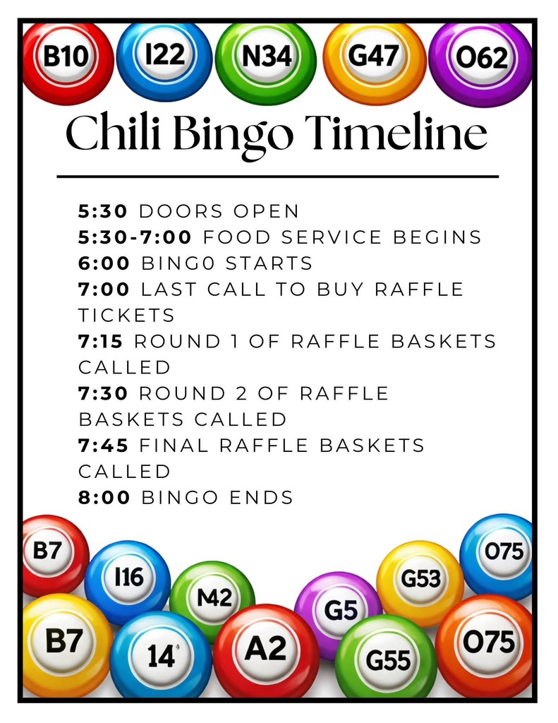 Chili Bingo Timeline with colored bingo balls
