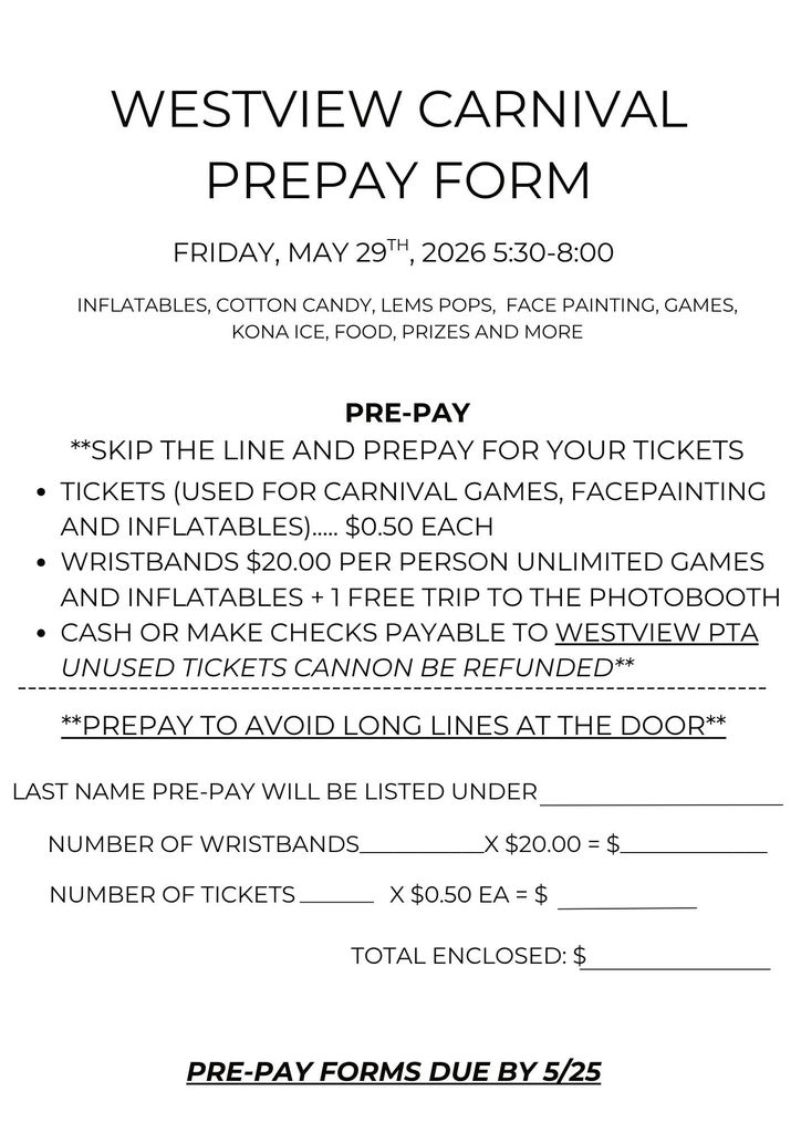 Carnival pre-pay form