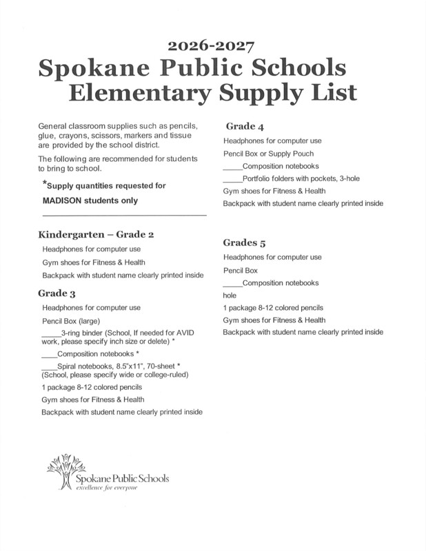 2026-2027 School Supplies
