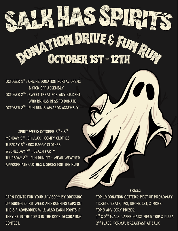 Salk has spirits donation drive flyer