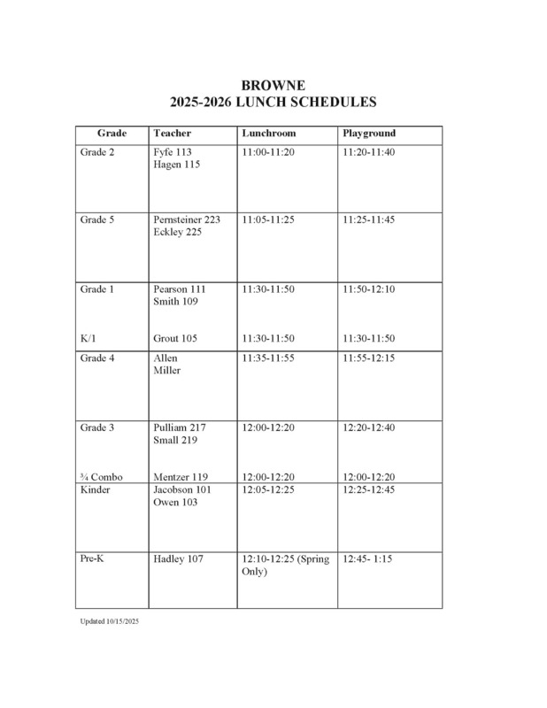 Browne Schedule