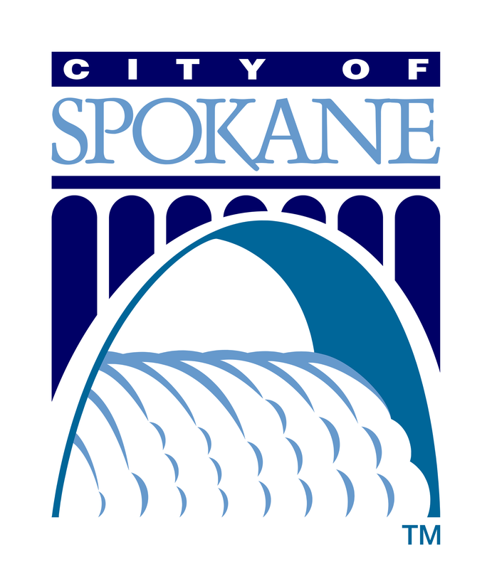Logo for the City of Spokane with a waterfall under a bridge