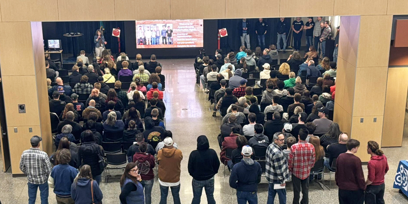 High school students and families learn about apprenticeships.