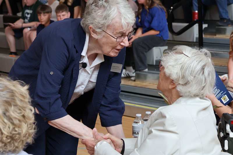 Holocaust educator Ingrid Kanis Steppic  greets Carla Peperzak.