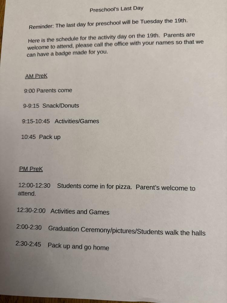 Field Day schedule