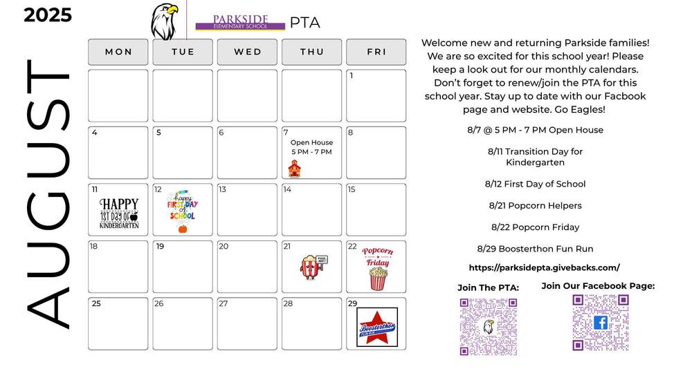 PES PTA Aug '25 Calendar of Events