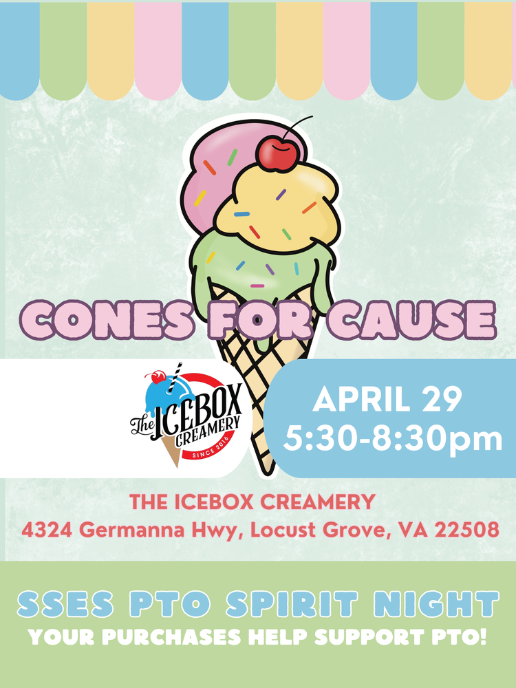 Information about ICE BOX creamery spirit night- April 29 5:30- 8:30 pm