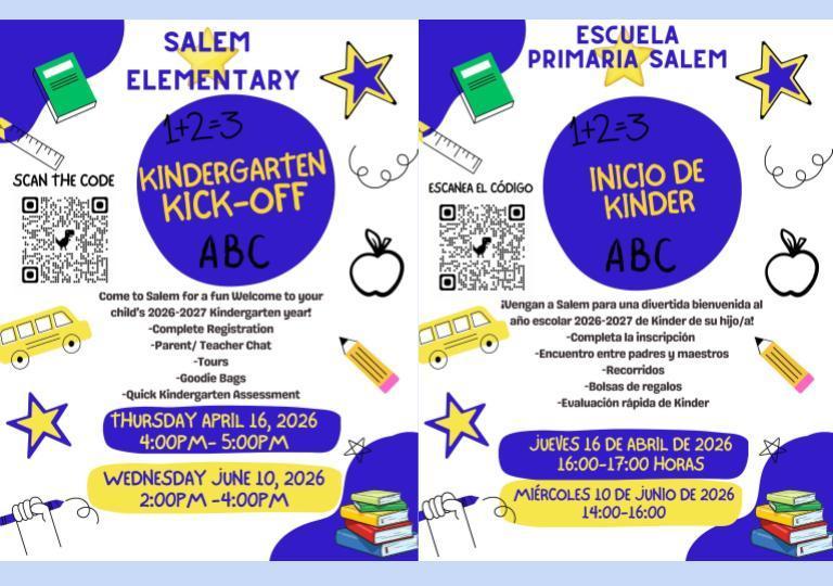 Flyers for Salem's Kindergarten Kick off event with details about the event.
