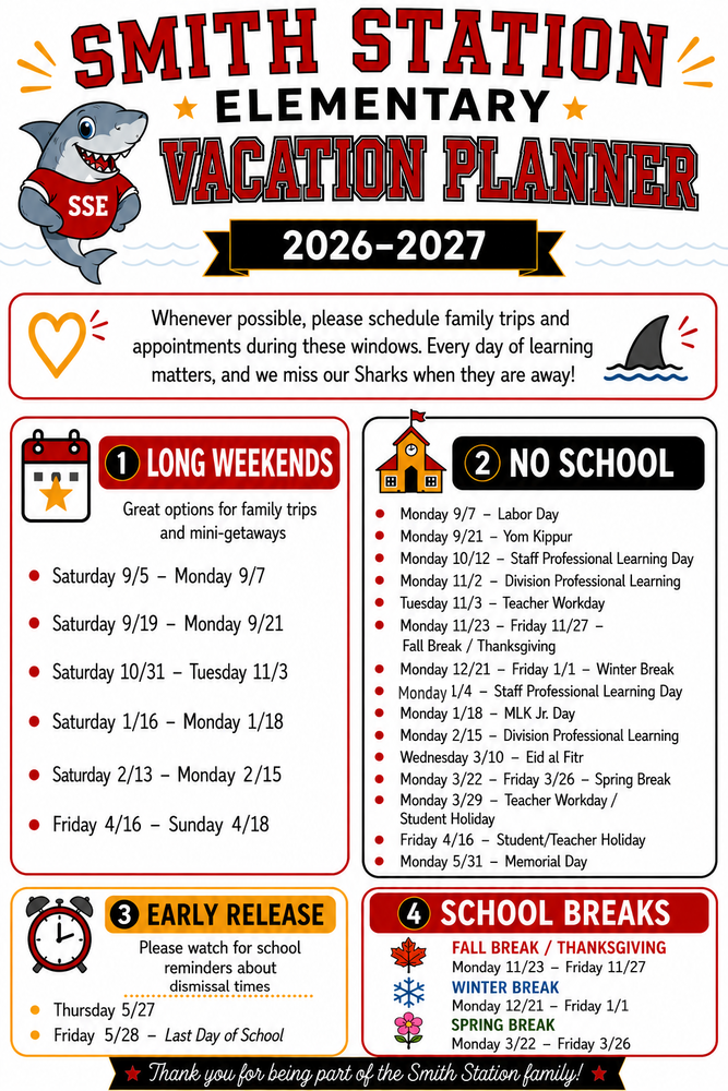 Vacation Planner- lists good days to take vacations and when there are breaks from school and early release days