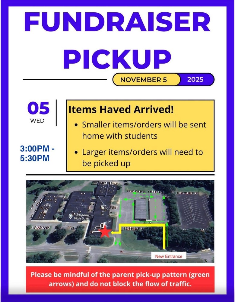 The picture shows an ariel picture of the school with arrows that depict where to pick up the fundraiser goods