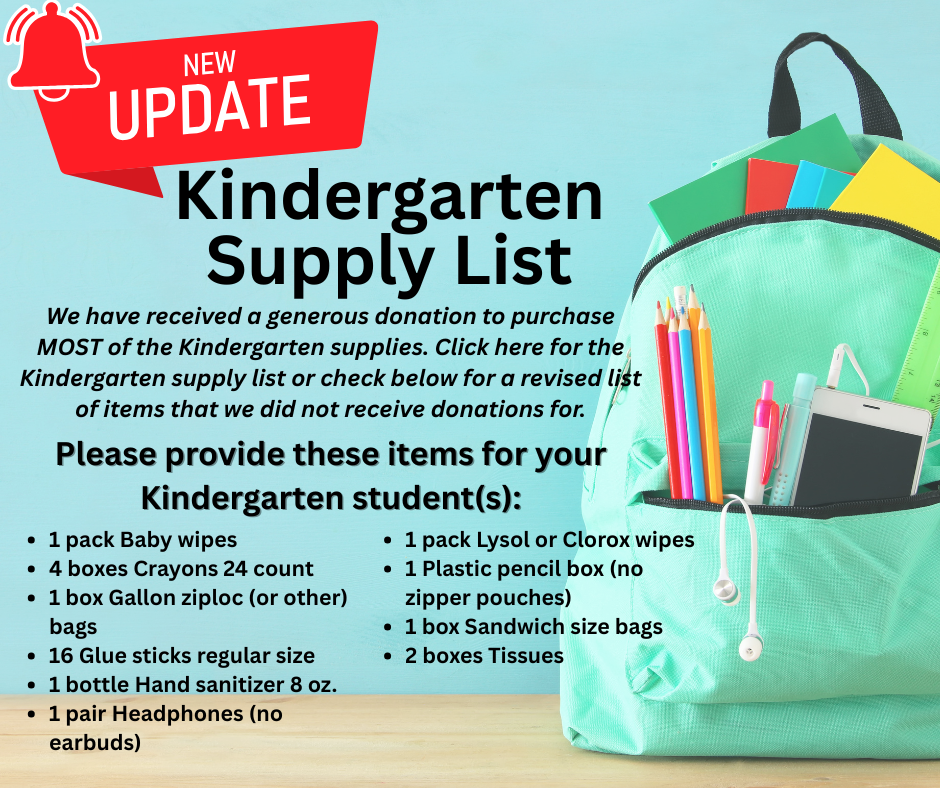 Kinder Supply List Update