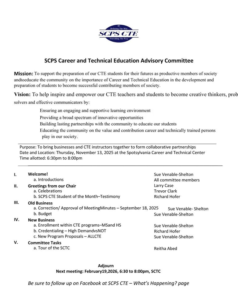 SCPS CTE Advisory Agenda