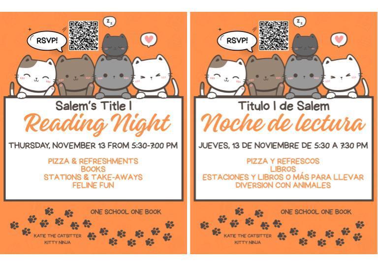 Poster for Salem Reading Night in English and Spanish