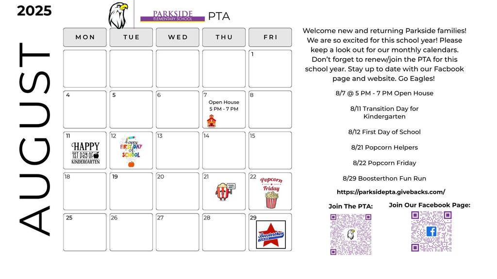 PES PTA Aug Events Calendar 2025