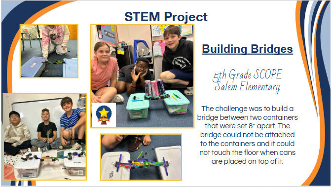 Image collage of students competing in a STEM project to build the strongest bridge possible