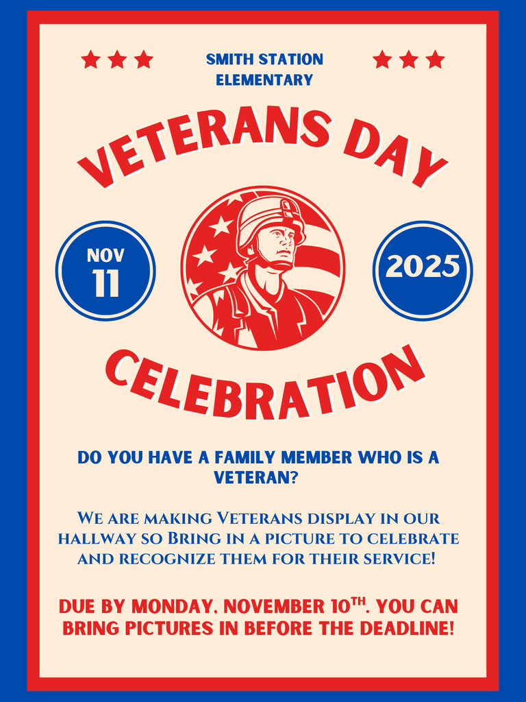 Veterans Day flyer that tells about pictures needed for a display in the SSES front hallway