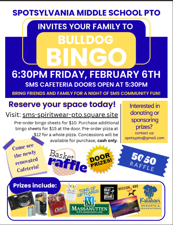 Pictures of the prizes for the bingos are at the bottom of the flyer