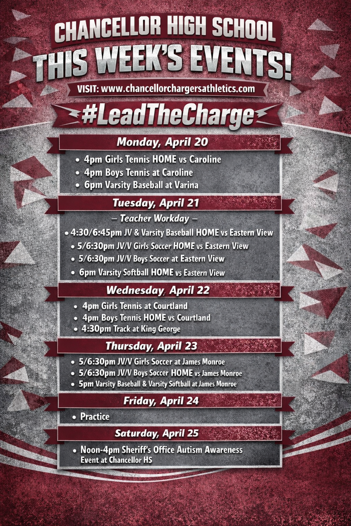 Athletic calendar for the week of April 20 to April 25