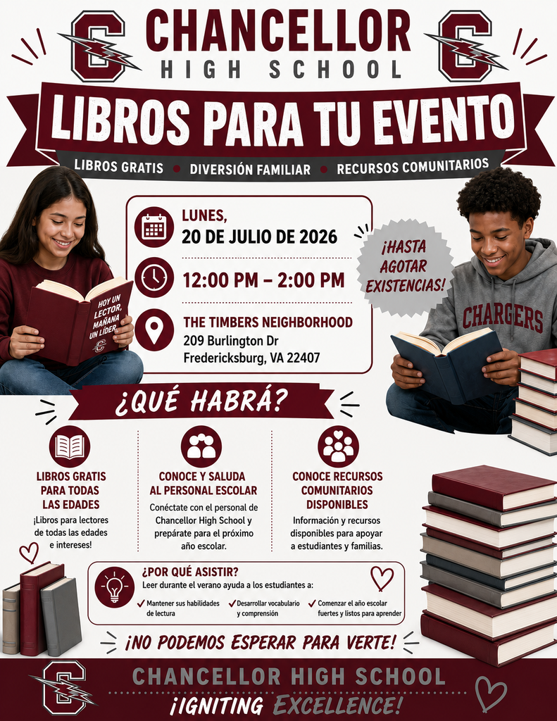An event flyer displays a woman and man reading. The flyer lists free books, family fun, and community resources. Books to you event 7/20/26 12 to 2 at Timbers Neighborhood