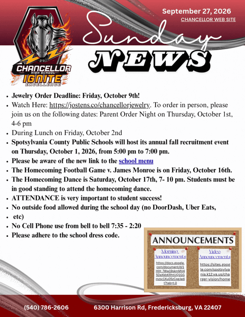 News page with headings. One section titled "Jewelry Order" and another titled "Announcements". Dates and times listed for events.