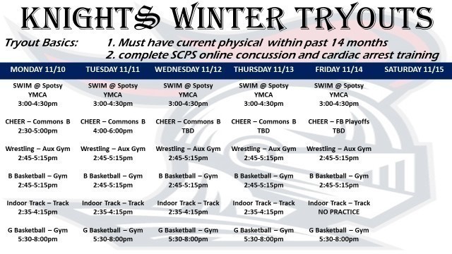 WEEK 1 WINTER SPORTS TRYOUTS