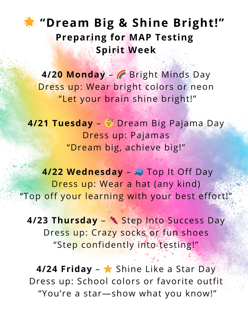 2026 MAP testing spirit week