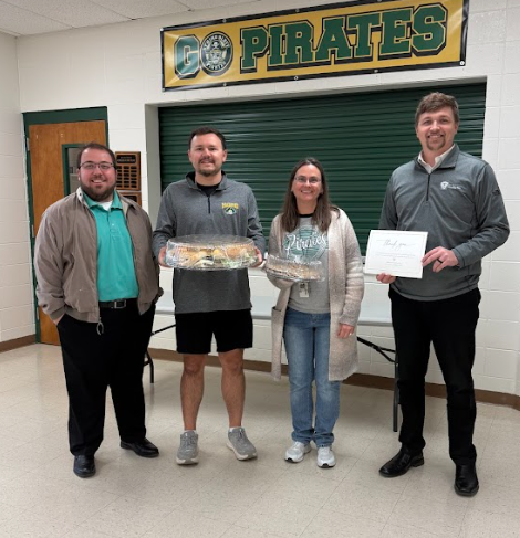 Staff receiving goodies from FSCB for teacher appreciation