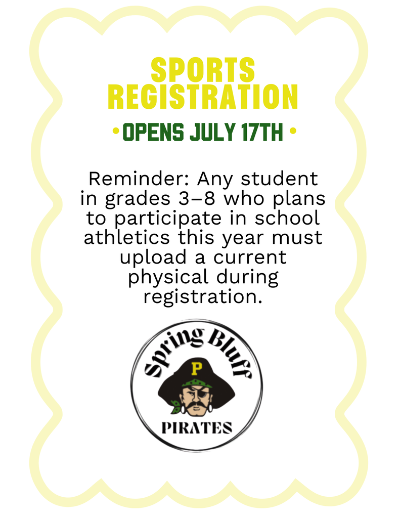 Flyer for sports registration opening July 17th
