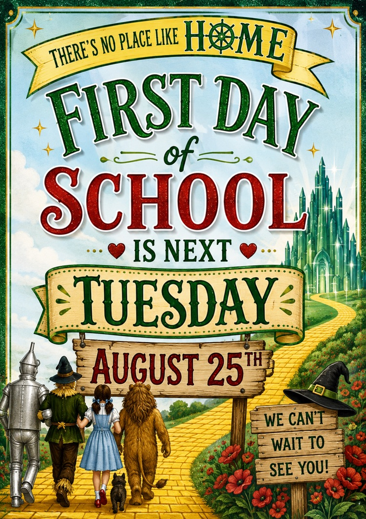 flyer wizard of oz theme for first day of school reminder