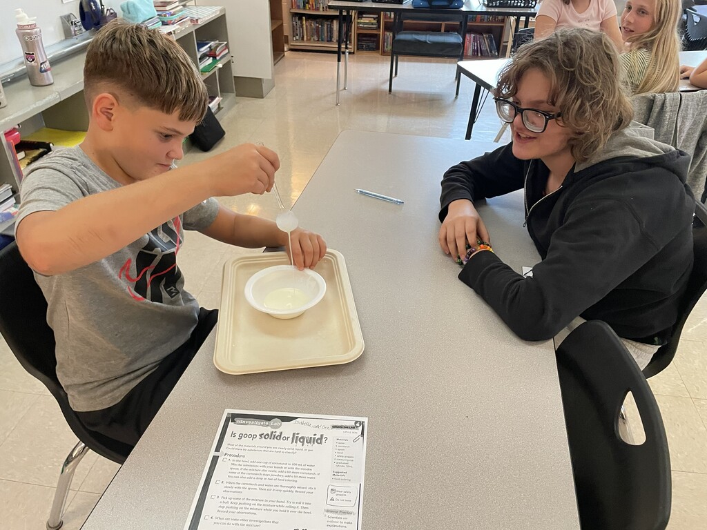 5th Grade Students exploring Goop to describe the states of matter.