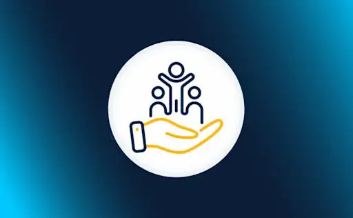 icon showing an open palm  holding three silhouettes of students