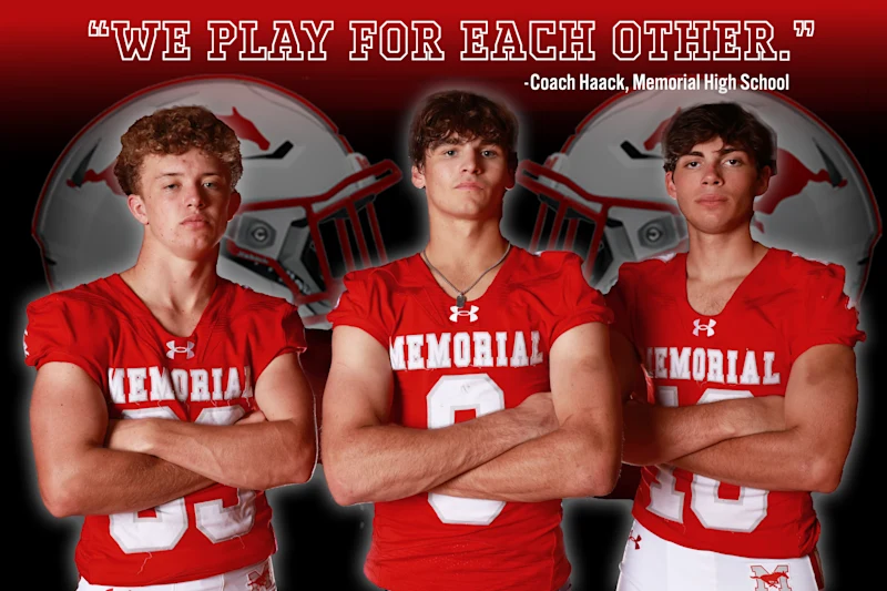 Memorial High School football players posed