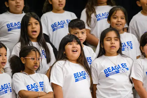 Woodview elementart students wearing matching school t-shirts