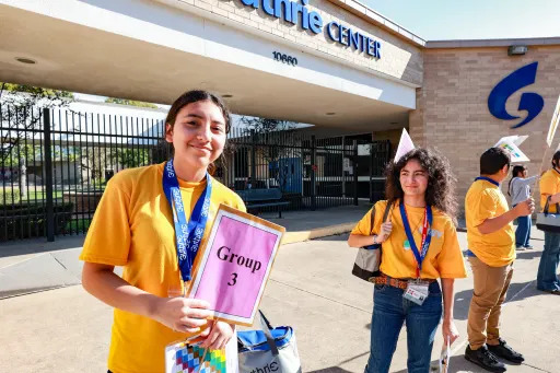 students in front of the guthrie center entrance