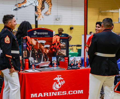 Marines college fair presentation table