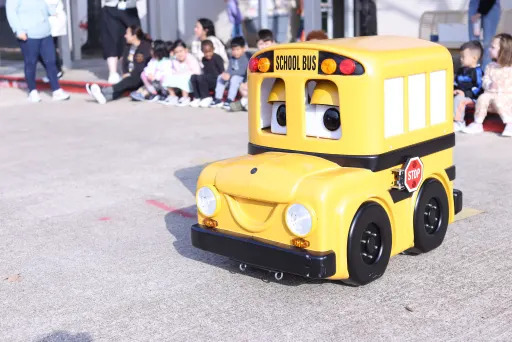SBISD transportation department mascot, buster, a small anthropomorphized school bus