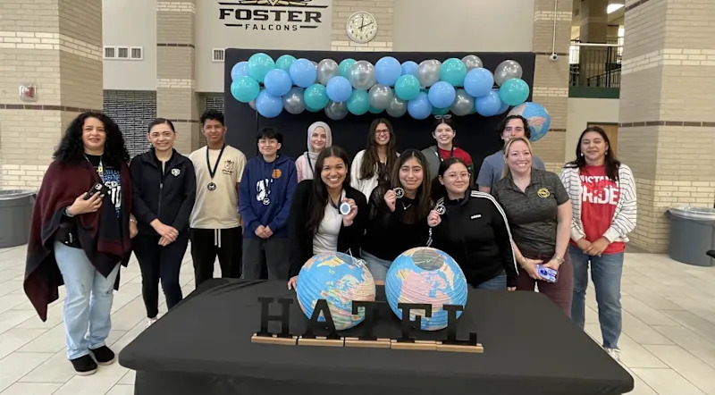 SBISD students and teachers celebrating medals at the Farrington World Language competition