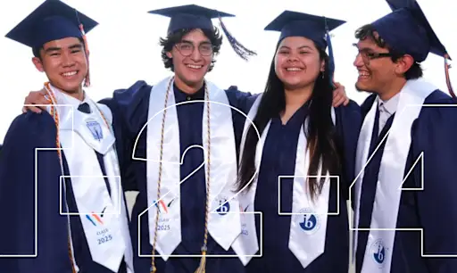 students in graduation attire behind text reading "T-2-4"