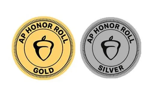 two award seals colored gold and silver respectively, labelled "AP Honor Roll Gold" and "AP Honor Roll Silver"