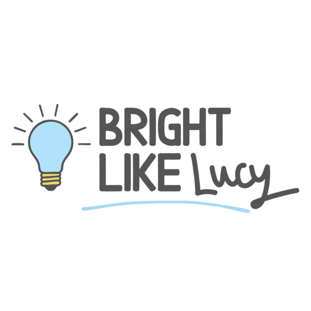 "Bright Like Lucy" logo on a black background. A light bulb is shown, with the text above it.