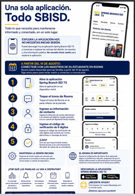 Blue background with white text. Instructions for using a mobile app. Five steps shown with icons. Icons include calendar, phone, mail, lock, and settings.