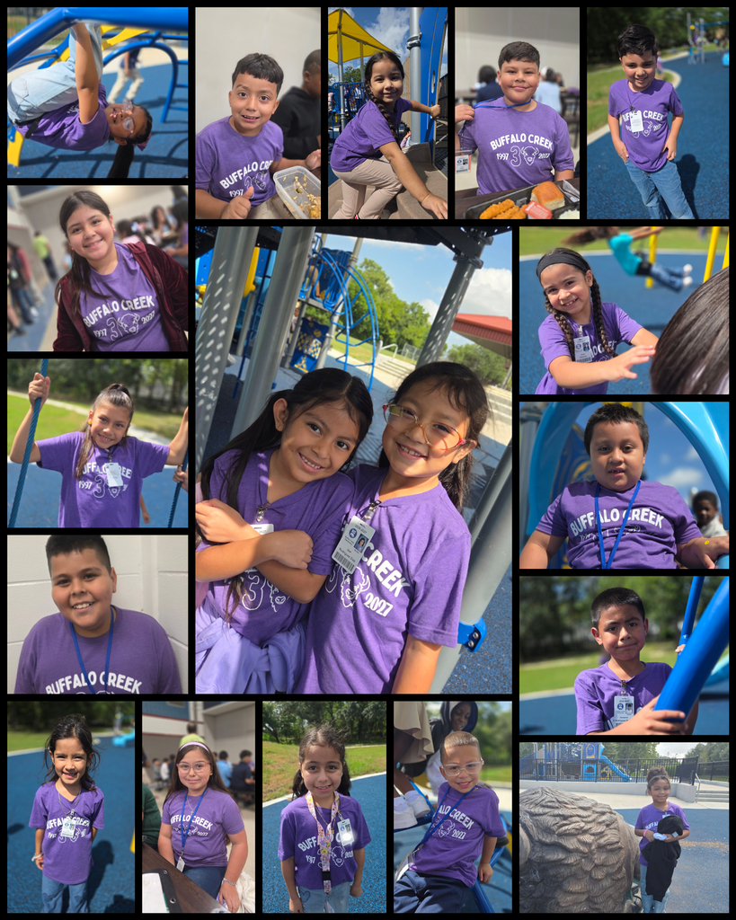 Collage of students wearing their new BCE spirit shirt.