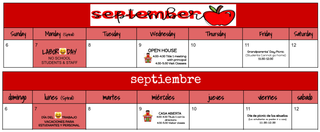 Important Dates 9/7/26-9/11/26