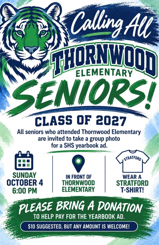 Tiger Families - Please share with anyone you know is a TWE alum senior at Stratford Class of 2027.