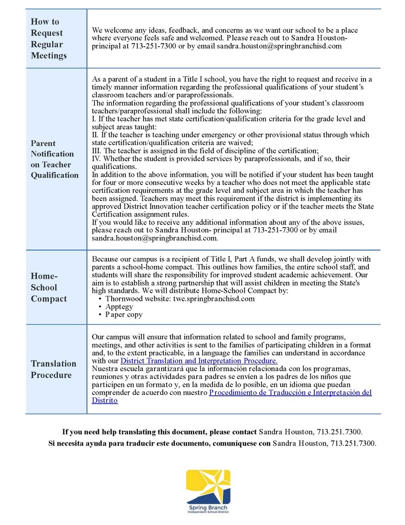 Document with two columns; left column contains "How to Request Meetings" and "Parent Notification on Teacher Qualification"; right column has text and numbers in black font.