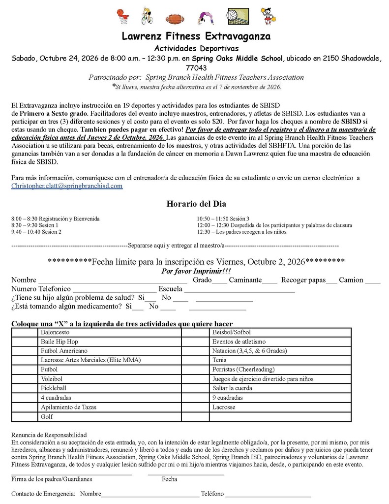 A document displays text in both English and Spanish. It has sections for personal details, grade, and parent information. There are also sections for signing and dates.