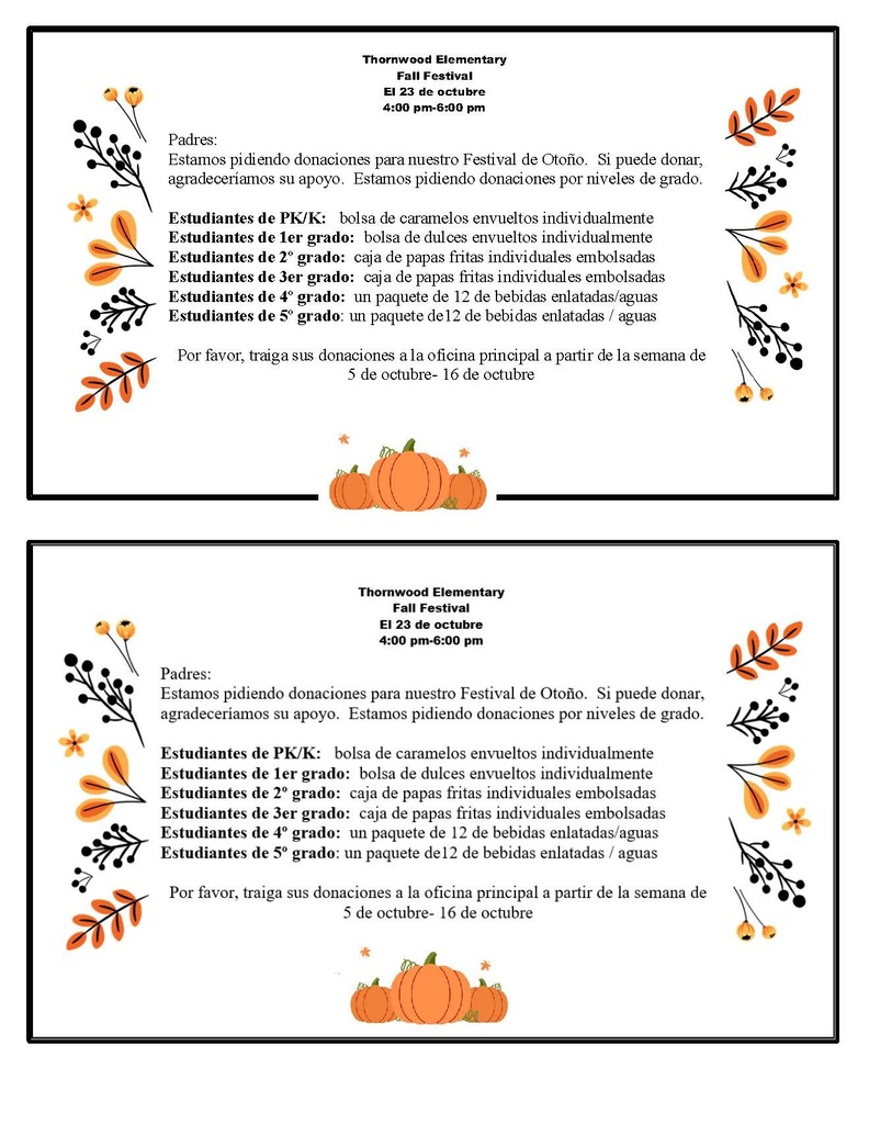 Two pages with black text on white background, autumn leaves and pumpkins. Text includes dates, activities, and instructions.
