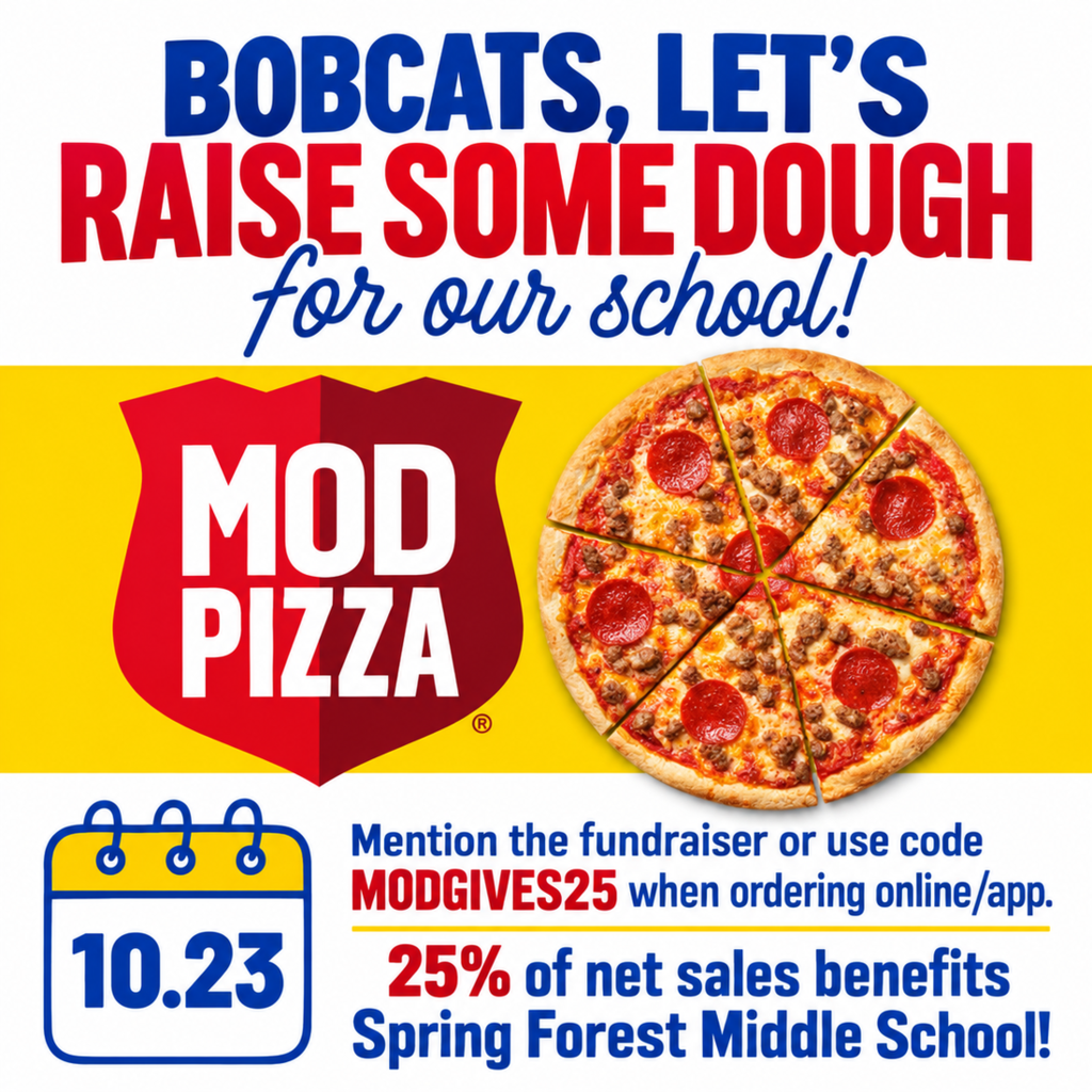 Poster advertising pizza sale for a school fundraiser.
