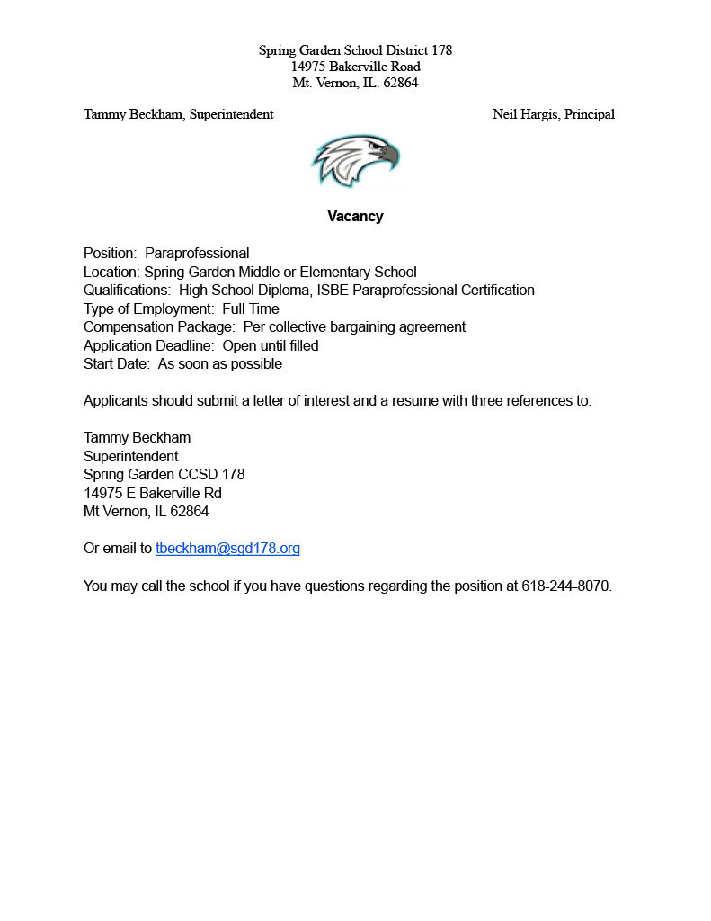 Paraprofessional Vacancy