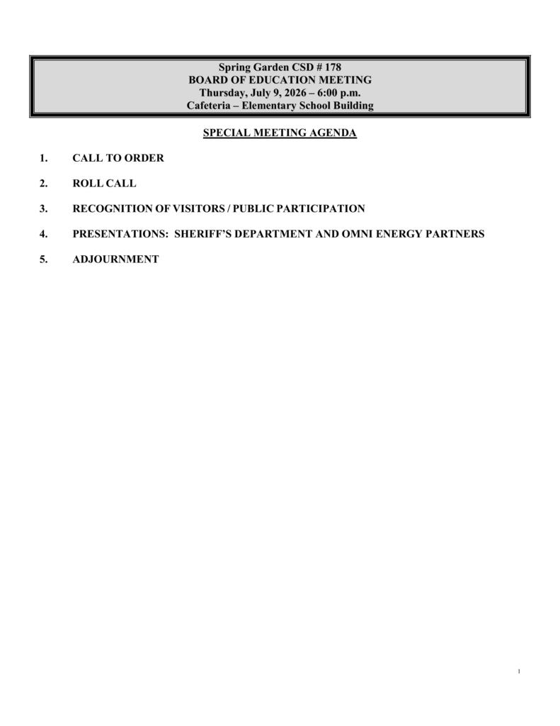 Special Board Meeting July 9, 2026